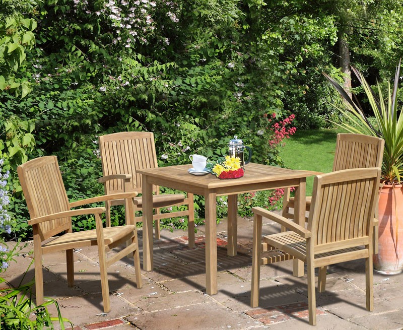 Sandringham 4 Seater Garden Table and Stackable Chairs Set