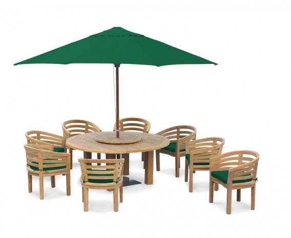 Teak 8 Seater Patio Furniture Set Titan Round Table Banana Chairs