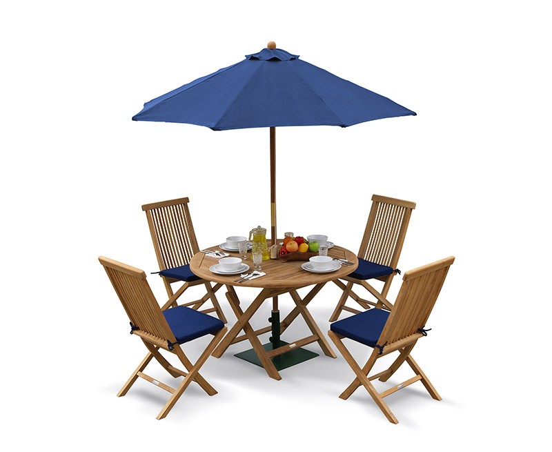 Suffolk Folding Round Garden Table and Chairs Set - Teak Dining Set