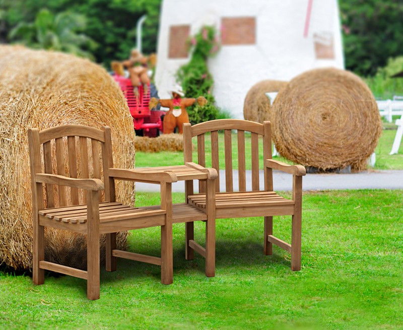 Clivedon Teak Garden Companion Seat - Wooden Garden Love Seat